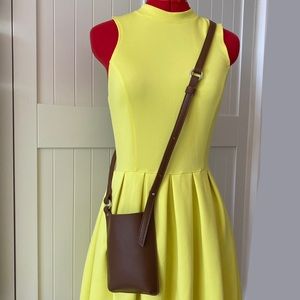 Crossbody Phone Pouch, Brown, Faux Leather, Adjustable, Minimalist, Mini Bag